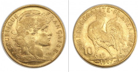 180 EUR 10 Francos 1907   ORO 900  3,22 gr 